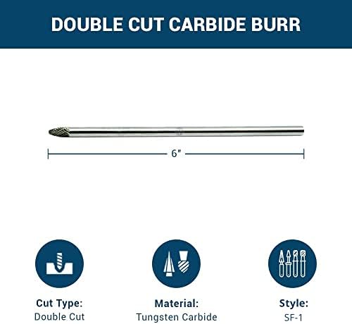 Benchmark Abrasives 6” Tree Shape Radius Double Cut Tungsten Carbide Die Grinder Bits Metal Deburring Tool Rotary Burr, 1/4 Inch Shaft, Engraving Tool for Woodworking Shaping Carving (SF-1)