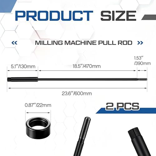 Zonon 2 Pcs Milling Machine Pull Rod Compatible with R8, 7/16 Thread Draw Bar Overall Drawbar Compatible with Bridgeport Milling Machine Part