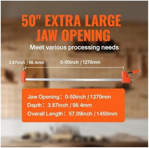 Woodworking Bar Clamps 2-Pack, 50" Parallel F Clamps - 1100lbs Capacity, Even Pressure Wood Clamps for Woodworking, Metalworking, DIY Projects
