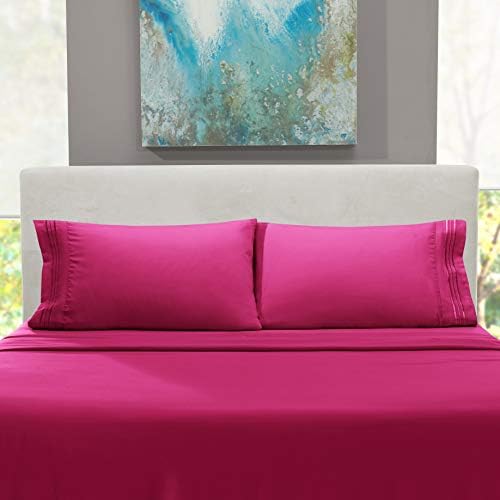 Hearth & Harbor King Size Sheets - 4 Piece Bed Sheet Set, Hotel Luxury Double Brushed Bed Sheets - Extra Soft Bedding Sheets & Pillowcases, King, Magenta