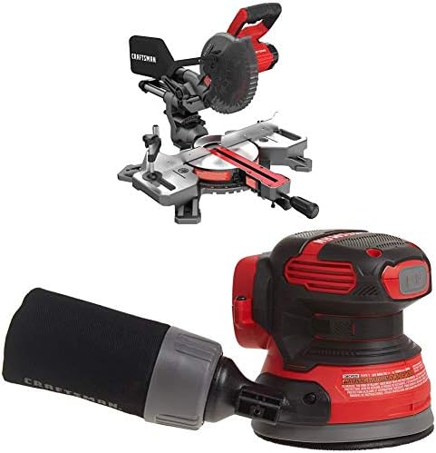 CRAFTSMAN V20 7-1/4-Inch Sliding Miter Saw Kit with Random Orbit Sander, Cordless (CMCS714M1 & CMCW220B)