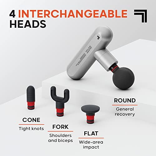 Sharper Image Powerboost Move - Mini Percussion Massage Gun| 4 Attachments, 4 Speeds, FSA Eligible| Full Body Back & Shoulder Massager| Deep Tissue Muscle Recovery| Portable Pain Relief Massage Tool