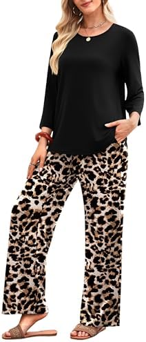 WIHOLL Two Piece Sets for Women Lounge 3/4 Length Sleeve Womens Tops Graphic Pants with Pockets Summer Outfits 2026