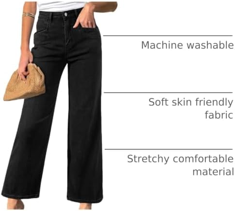 Sidefeel Women's Straight Leg Jeans High Waisted Stretchy Jeans Zimbaplatinum Wide Leg Ankle Denim Pants with Pockets
