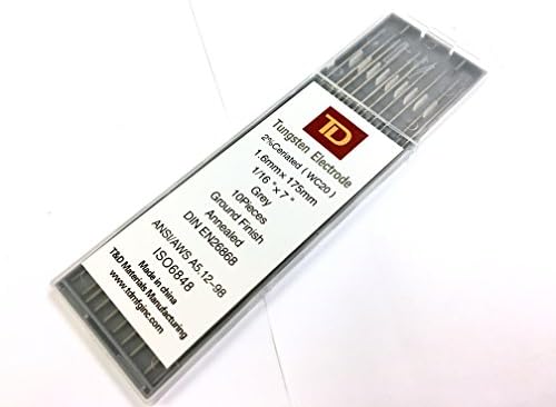 TIG Welding Tungsten Electrodes 2% Ceriated 1/16" x 7" 10-Pack (Grey, WC20)