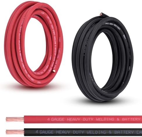 4 Gauge Battery Cable, 20FT Red + 20FT Black 4 AWG Pure Copper Wire Welding Cable, for Automotive, Battery, Solar and Generator, Standard USA OFC Wire