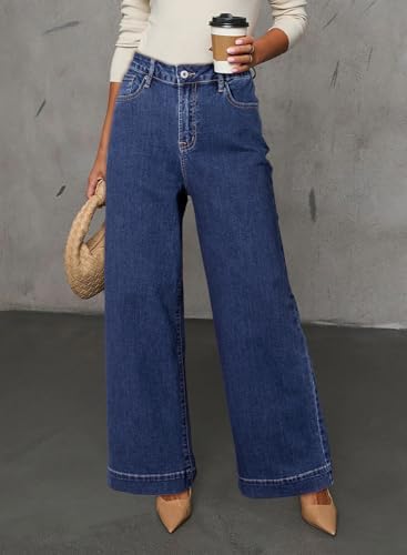 Dokotoo Women's Casual High Waisted Jeans Stretch Wide Leg Loose Denim Pant