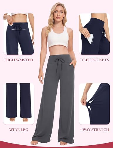 Showitty Wide Leg Pants for Women with Pockets, High Waist Yoga Lounge