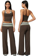 QBGJTD Womens Workout Sets Two Piece Striped Tank Top Wide Leg Yoga Pants Yoga Pilates Outfits