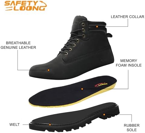 Work Boots for Men Soft Toe Waterproof Leather Workboots