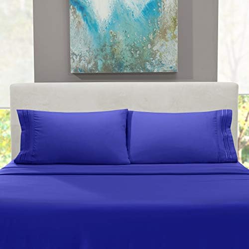 Hearth & Harbor Twin XL Size Sheets - 3 Piece Bed Sheet Set, Hotel Luxury Double Brushed Bed Sheets - Extra Soft Bedding Sheets & Pillowcases, Twin XL, Royal Blue