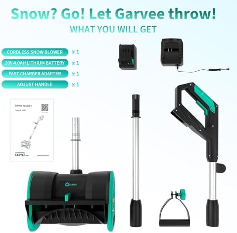 Cordless Electric Snow Shovel, 20V 4.0Ah Self‑Propelled Snow Blower with Brushless Motor, Clears 12" Wide 8" Deep, 300 Lb/Min, 17 ft Throw Distance for Driveways, Sidewalks, Steps & Patios, Green