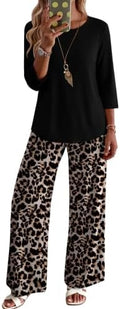 WIHOLL Two Piece Sets for Women Lounge 3/4 Length Sleeve Womens Tops Graphic Pants with Pockets Summer Outfits 2026