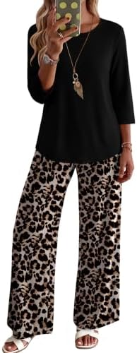 WIHOLL Two Piece Sets for Women Lounge 3/4 Length Sleeve Womens Tops Graphic Pants with Pockets Summer Outfits 2026