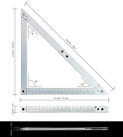 FEI-RONG 24 Folding Square - Aluminum & Carbon Steel Framing Square | 45-90 Degree Adjustable Angle Ruler for Roofing, Stair Work, Woodworking | Includes Carrying Case