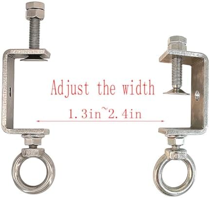 CHENGLONG 4Pcs Pipe Clamp Hooks; Metal Beam Clamp Hanger; 2Inch C Clamp Hook; Stainless Steel; Silver; Lockable Width 1.32"2.4"; Supports Up to 100 Pounds