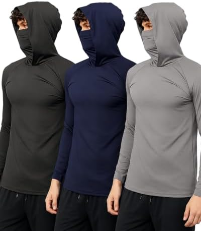 3/6 Packs Mens Sun Protection Fishing Hoodie with Face Mask