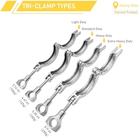 4 Pack 1.5 Inch Tri Clamps Heavy Duty with Silicone Gaskets 1.5" Single Pin Tri-Clamp 304 Stainless Steel Sanitary TC Fittings Industrial Quick Connect Clamp