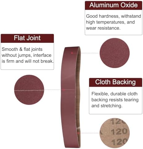 uxcell 10pcs 6" x 89" Sanding Belts 120 Grits Aluminum Oxide Abrasive Belt Sander Paper Sanding Papers for Metal Wood Grinding Polishing, Reddish Brown