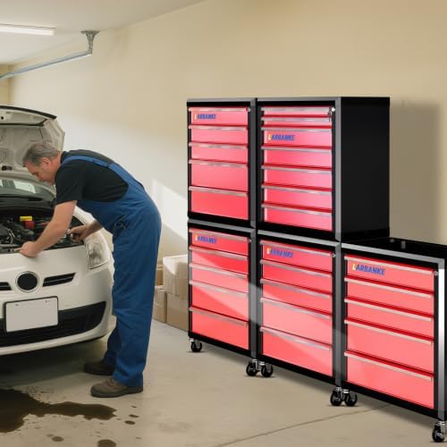 LARBANKE 5 Drawer Rolling Tool Chest with Wheels,Lockable Tool Cabinet,Red