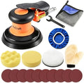 5-inch Pneumatic Random Orbital Sander Set, Dual-Action (DA) Pneumatic Handheld Sander, Low-Noise, Low-Vibration, Suitable for Auto Body Repair, Car Detailing, Woodworking, and Metalworking