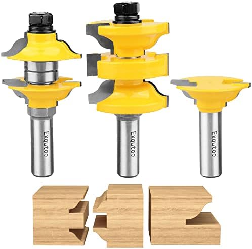 Exqutoo 1/2 Inch Shank 3 Piece Router Extension Tenon Drill Bit Set
