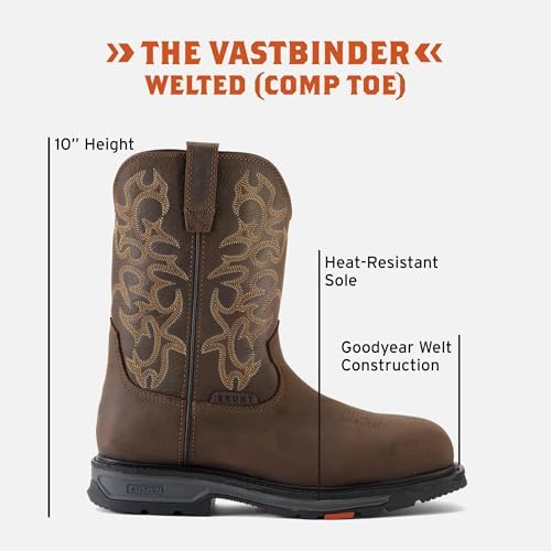BRUNT Vastbinder Welted (Comp Toe) - 10” Breathable, Water-Resistant Square Toe Work Boot - EH Rated - Slip + Oil Resistant - Goodyear Welt Construction - Adjustable