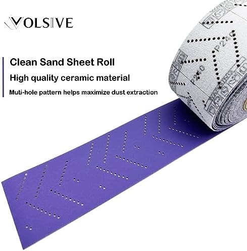 VOLSIVE Abrasive Sheet Roll Multi-Hole Sanding Roll Automotive Sandpaper Roll Clean Sand Sheet Roll for Woodworking, Auto Body Repair, 70 mm x 12 m - 120 Grit