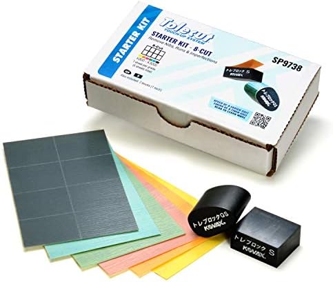 Tolecut Starter Kit - 8-Cut, PSA Sanding Sheets for Nibs, Runs and Imperfections, SP9738, K800 - K3000, 6 Sheets + 2 Toleblocks