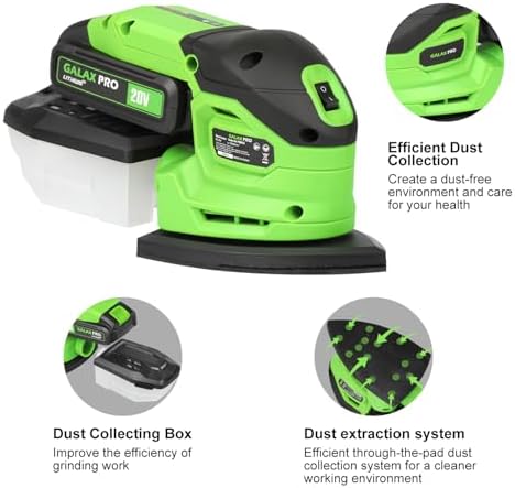 GALAX PRO 20V Cordless Detail Sander 2.0Ah Battery, 20 Pcs Sandpapers