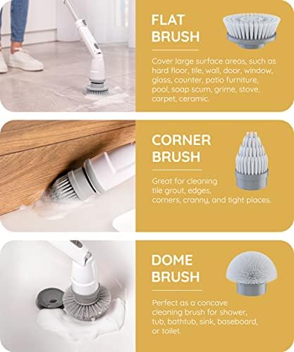 JULY HOME Electric Spin Scrubber with Adjustable Extension Shower Scrubber Brush, Cordless Automatic Power Scrubber for Shower, Cleaner for Tile, Floor, Long Handle & 3 Brush (Packaging May Vary)