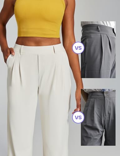 Heathyoga Womens Dress Pants Pull On Stretchy Work Pants Wide Leg Trousers
