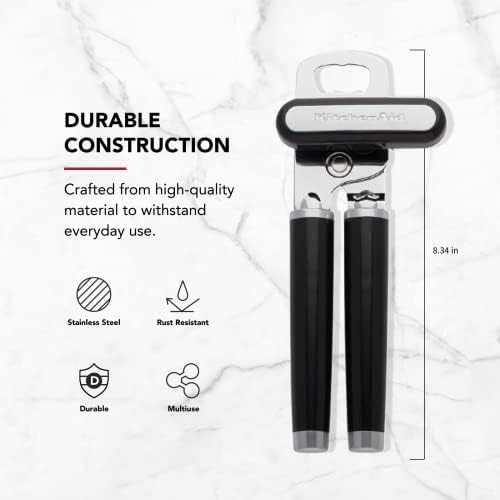 KitchenAid Classic Multifunction Can Opener and Bottle Opener Easy to Use, Razor Sharp Stainless Steel Cutting Wheel, Soft Ergonomic Handles, Black, Pack of 12