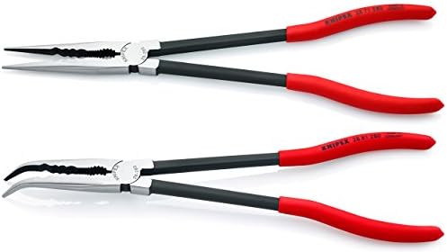 KNIPEX Tools - 2 Piece Extra Long Needle Nose Pliers Set With Keeper Pouch (28 71 280, 28 81 280 and 9K 00 90 12 US) (9K0080128US) & TwinGrip Pliers