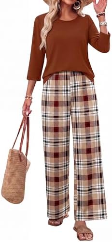WIHOLL Two Piece Sets for Women Lounge 3/4 Length Sleeve Womens Tops Graphic Pants with Pockets Summer Outfits 2026
