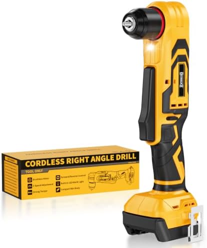 DIYtoolifz Cordless Right Angle Drill Compatible with Dewalt 20V Battery, 3/8" Angle Drill with Brushless Motor,400 in-lb,2 Speed & LED Light, Compact for Tight Spaces Drilling & Screws (Tool Only)