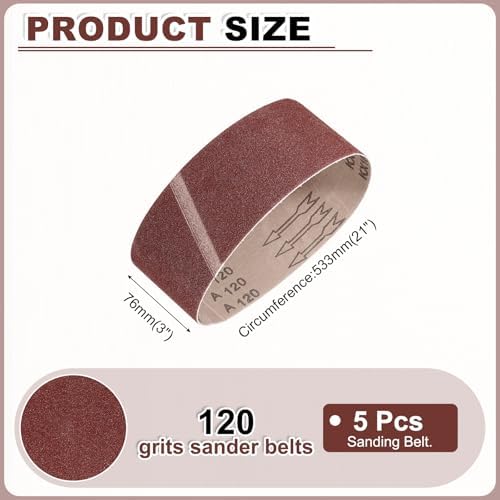 HARFINGTON 3 x 21 Inch Sanding Belts, 5 Pcs 120 Grits Aluminum Oxide