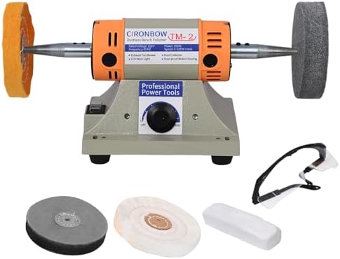 4" Jewelry Polisher- Adjustable Variable Speed Grinder Machine, Dental Buffer & Lathe- Includes 2 Cloth Wheels & 2 Abrasive Wheels, Safety Glasses & Compound