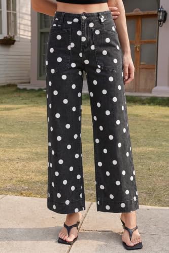 Cicy Bell Womens Cropped Wide Leg Jeans High Waisted Baggy Denim Ankle Pant