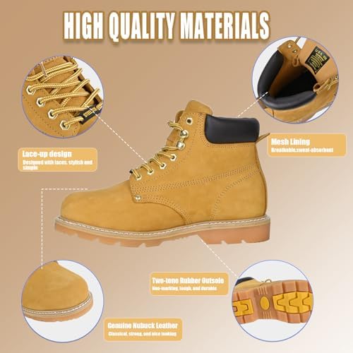 Work Boots for Men, Steel Toe, Leather, Oil, Slip and Heat Resistant Heavy Duty Wide Industrial & Construction Safety Boots, US 7-17 M & W