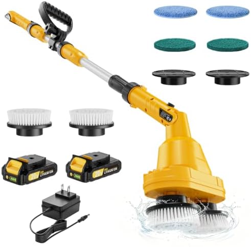 NATBEESY Electric Spin Scrubber Kit, Cordless Battery Electric Mop, Dual-Head Power Scrubber, 680/1200 RPM, 45° Adjustable Head, Extendable Handle for Tile, Tub, Floor, Bathroom