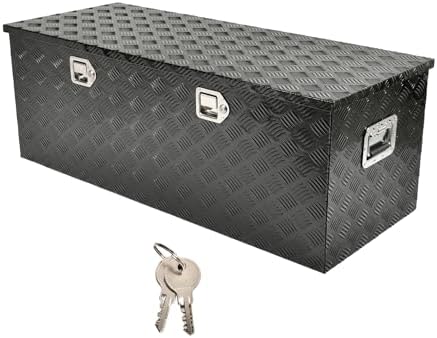 48 Inch Heavy Duty Aluminum Truck Tool Box Pick Up Truck Bed RV Trailer Toolbox Storage Organizer with Side Handle, Lock & Keys，Black,5 Bar Tread 48"(L) X19.5''(W) X17.5(H) Storage Box