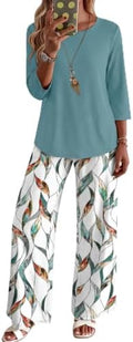 WIHOLL Two Piece Sets for Women Lounge 3/4 Length Sleeve Womens Tops Graphic Pants with Pockets Summer Outfits 2026