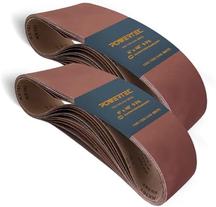 POWERTEC 6 x 48 Inch Sanding Belts, 6 Each of 100/180/240 Grits, 18PK, Aluminum Oxide Sanding Belt Assortment for Bench Belt Sander, Woodworking & Paint Removal, Metal Polishing (11022-1-P2)