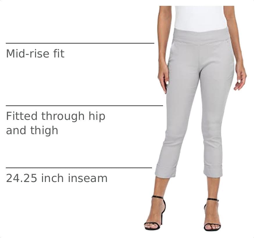 HDE Pull On Capri Pant for Women w/Pockets Elastic Waist Cropped Work Pant
