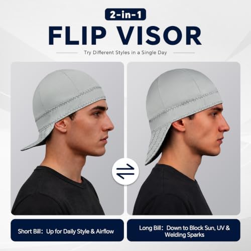 Fullsheild Reversible Welding Cap FR Cotton Welder Hat for Men Women, Grey