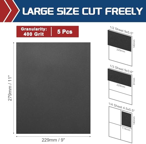 5Pcs Sand Paper 9x11Inch 400Grit Silicon Carbide Sandpaper Sheets