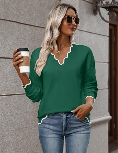 Zeagoo Women's 2026 Fall V Neck Sweater Long Sleeve Lightweight Knit Tops