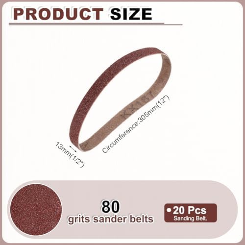 HARFINGTON 1/2 x 12 Inch Sanding Belts, 20 Pcs 80 Grits Aluminum Oxide