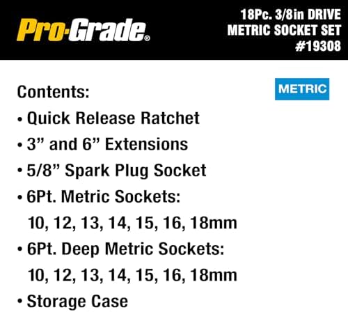 Pro-Grade 18-Piece 3/8-Inch Drive Metric Mechanics Tool Set, 19308 | Dyna Drive Technology Maximizes Torque and Helps Prevent Fastener Rounding
